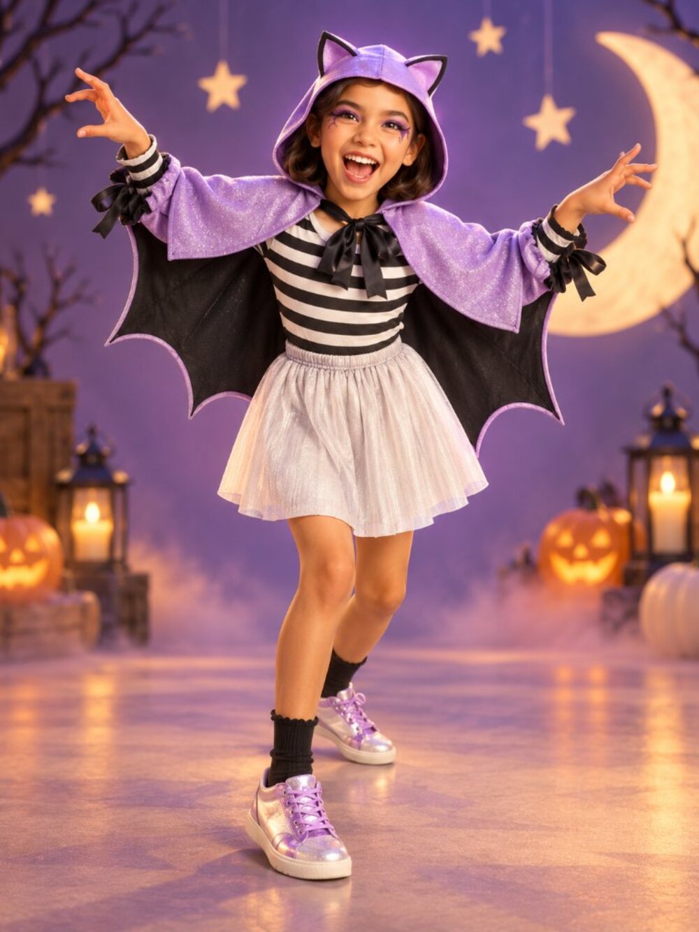 Hyde EEK Girls Purple Sparkle Bat Cape Capelet Costume Dress Up Halloween NWT